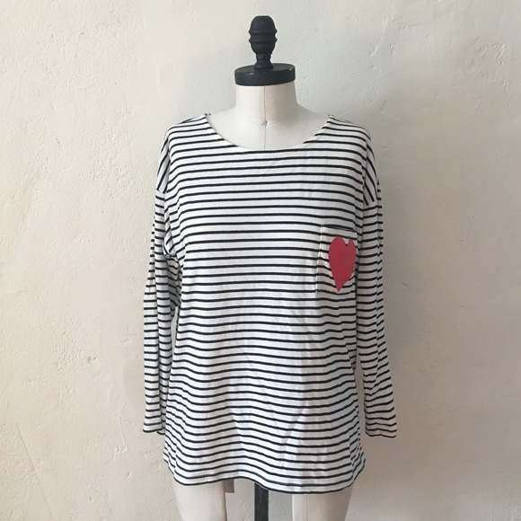 Chinti + Parker Cream/Navy Striped Breton Heart T - Picture 3 of 8